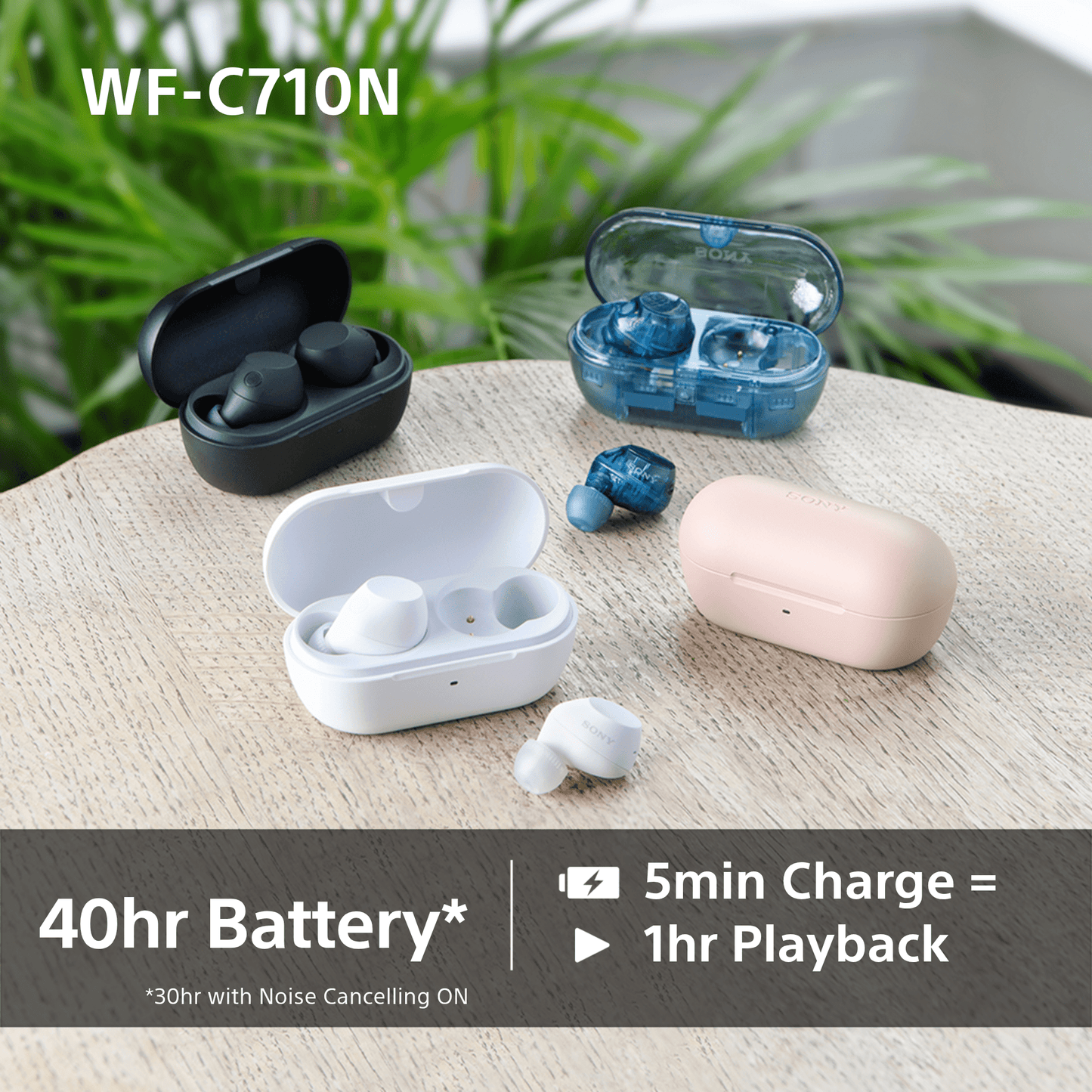 Sony WFC-710N Wireless Noise Cancelling Bluetooth Earbuds Glass Blue