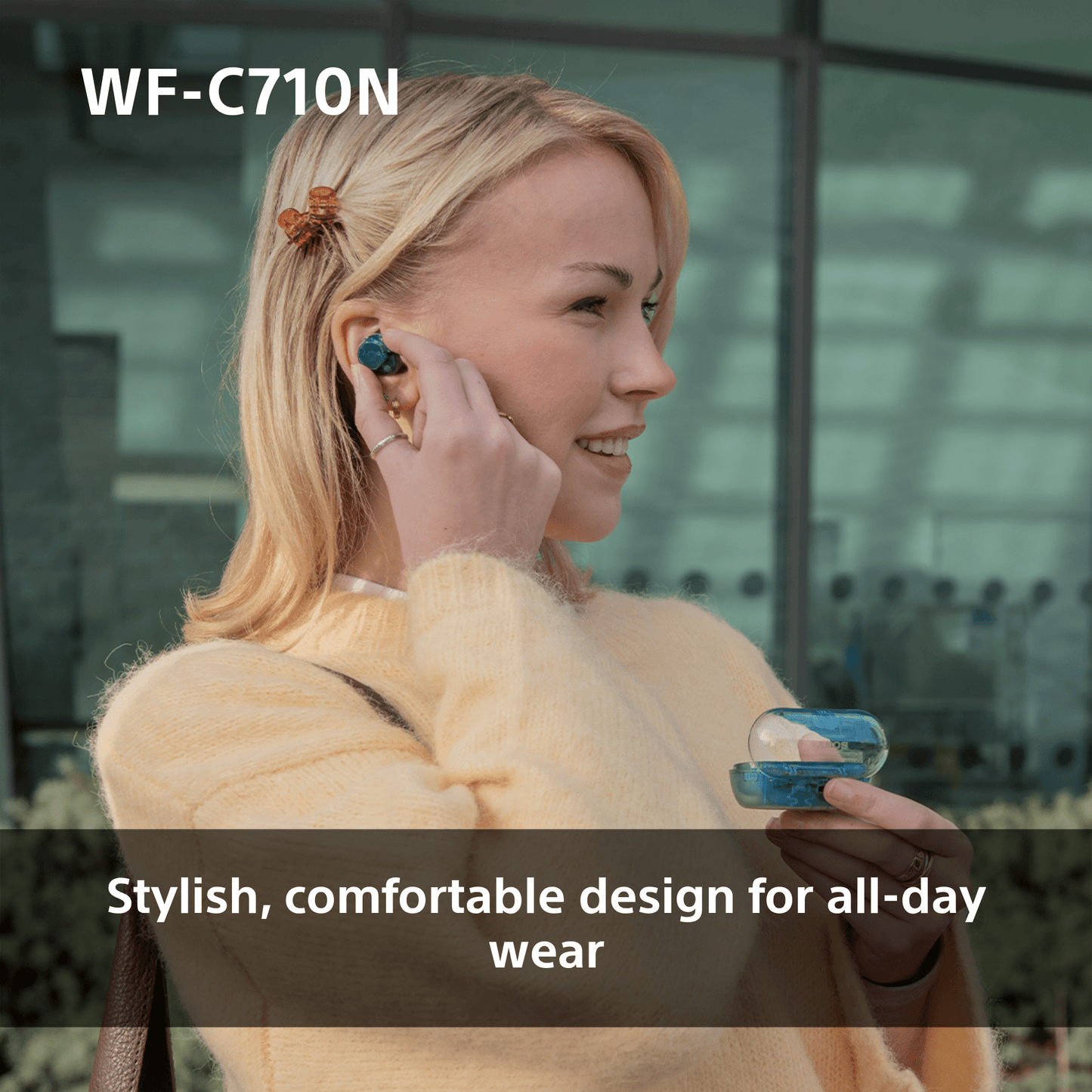 Sony WFC-710N Wireless Noise Cancelling Bluetooth Earbuds Glass Blue
